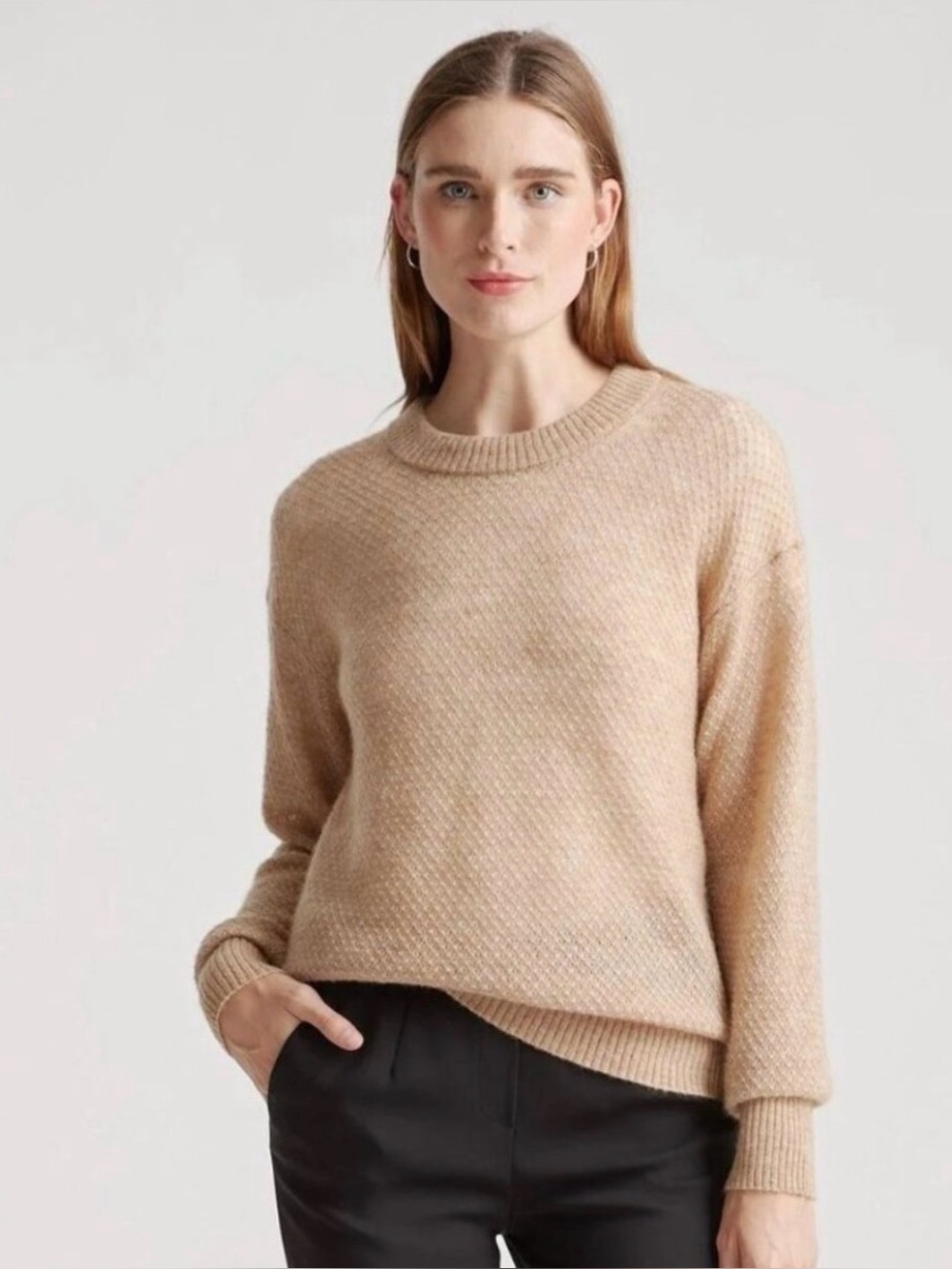 Quince Tan/Light Brown Crewneck Wool Sweater